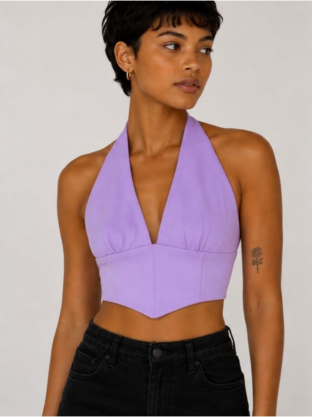 Princess Polly Amias Cropped Purple Halter Top — Size 6